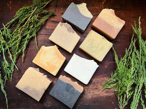 Artisanal soap bars collection. Natural colors, scented with essential oils.