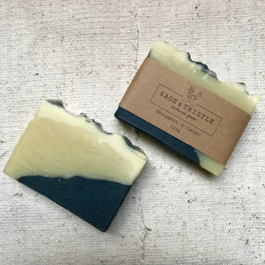 Natural Vegan Bar Soap made with woodsy essential oils, organic olive oil, and activated charcoal.