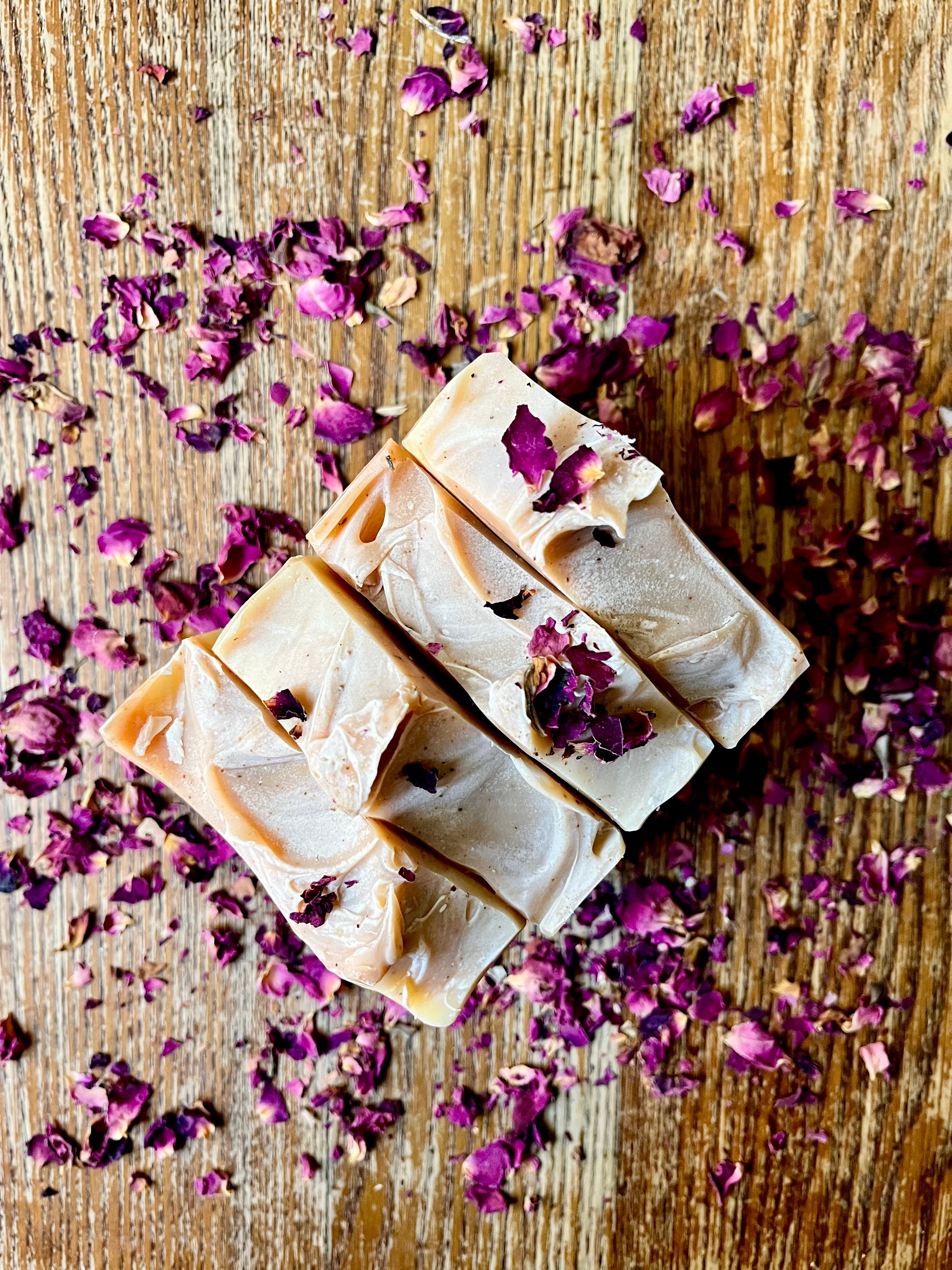 Natural, vegan bar soaps made with nourishing ingredients, organic coconut milk, and organic roses. Great as a face and body soap for all skin types.